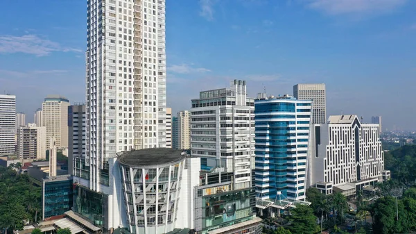 Luftaufnahme Der Schönen Jakarta Innenstadt Unter Blauem Himmel Zur Morgenzeit — Stockfoto