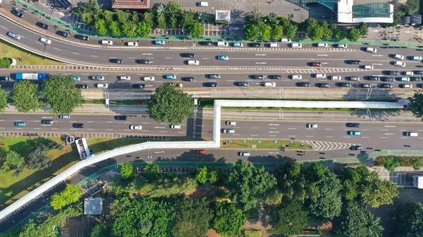 Letecký Pohled Pěší Most Který Nachází Rohu Města Jakarta — Stock fotografie