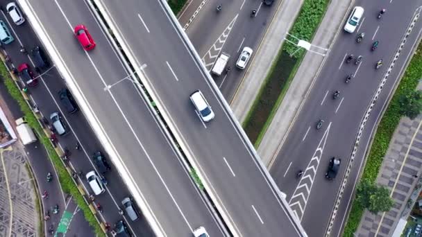 Aerial Top View Massive Multi Level Interchange Jakarta City Sunny — Stock Video