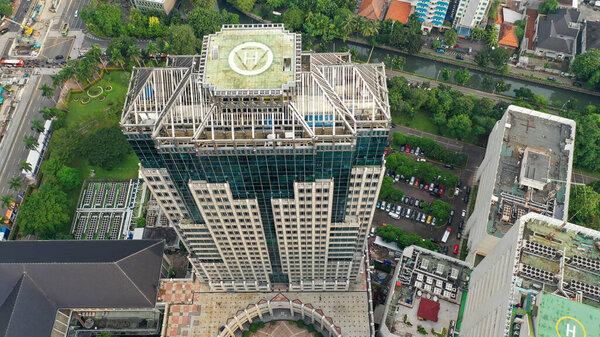 Beautiful aerial view of high rise buildings in Jakarta city at morning time.