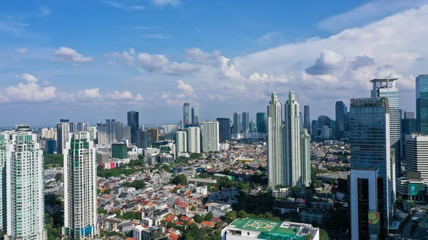 Aerial Jakarta View Sudirman Street Morning Building Rush Hours View — Fotografia de Stock