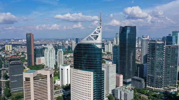 Moderna Företagsbyggnader Mot Blå Himmel Höghus Jakarta Stad Blå Färgade Stockbild