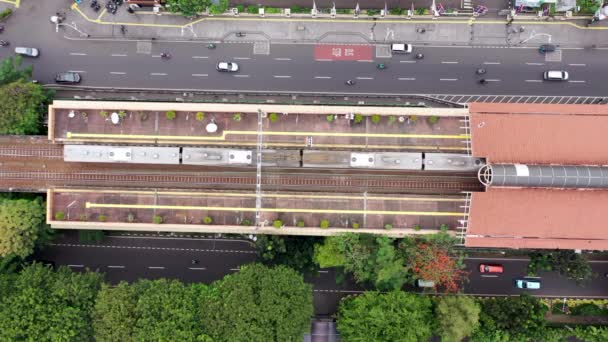 Personenzug Der Bahnsteig Ankommt Und Anhält Von Oben Nach Unten — Stockvideo