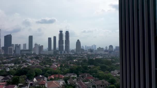 Vue Aérienne Deux Bâtiments Modernes Extérieurs Avec Des Fenêtres Verre — Video