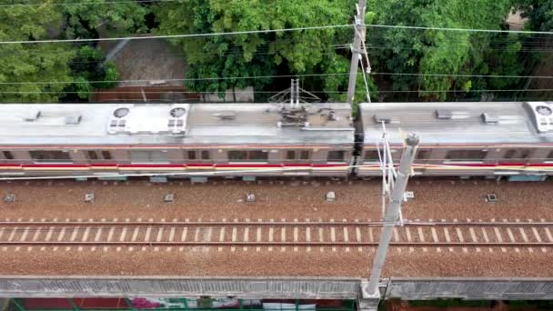 Trem Alta Velocidade Vermelho Prata Jacarta Vista Aérea Cima Para — Vídeo de Stock