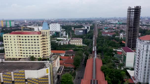 Deux Sillons Passage Niveau Sur Une Voie Métro Surélevée Jakarta — Video