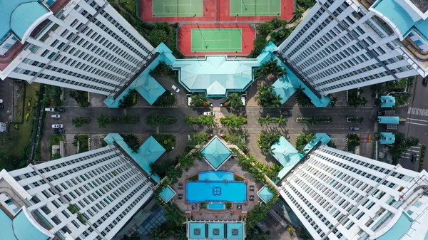 Shora Dolů Pohled Budovy Obytného Komplexu Městě Jakarta Komplex Skládá — Stock fotografie