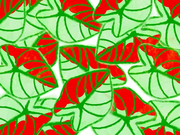 Barevné Červené Zelené Tropické Listy Jaro Příroda Pozadí Design Ilustrace — Stock fotografie