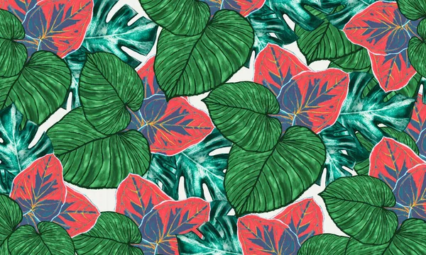 Colorido Tropical Folhas Aquarela Digital Pintura Mão Desenhada Ilustração Fundo — Fotografia de Stock