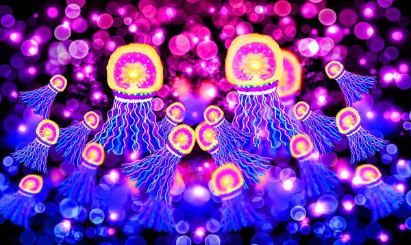 Jellyfish Hand Drawn Glowing Illustration Fantasy Background — Stock Photo, Image