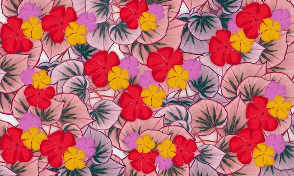 Kleurrijke Tropische Bladeren Bloemen Aquarel Digitaal Schilderen Abstracte Lente Zomer — Stockfoto