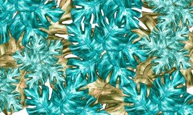 Yeşil tropikal yapraklar sulu boya soyut bahar, yaz doğası arka plan 