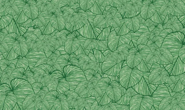 Green Tropical Leaves Spring Pattern Hand Drawn Illustration Wallpaper Background — Photo