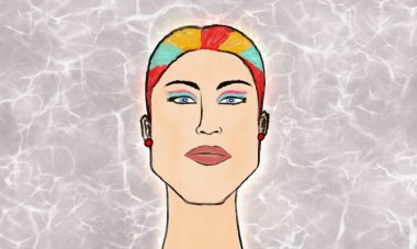 Kadın potrait çizimi el çizimi arka plan 