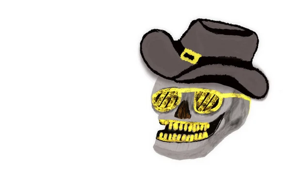 Smile Golsden Teeth Skull Cowboy Hat Gold Glasses — Foto Stock
