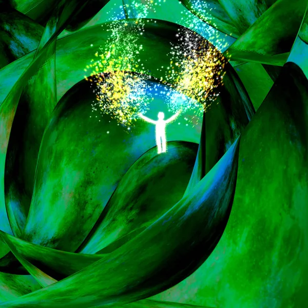 Light Man Colorful Greenn Fantasy Background — Stock Photo, Image