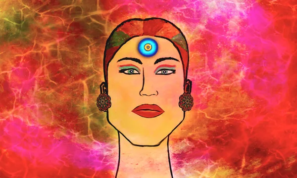 Modern Art Girl Third Eye Abstract Anime Sci Power Meditation — Stock Photo, Image