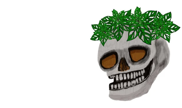 Smile Skull Green Leaves Crown — ストック写真