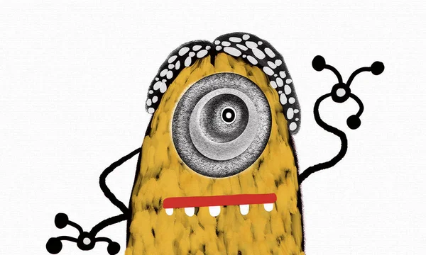 Cute Yellow Monster Illustration Cartoon Design — Fotografia de Stock