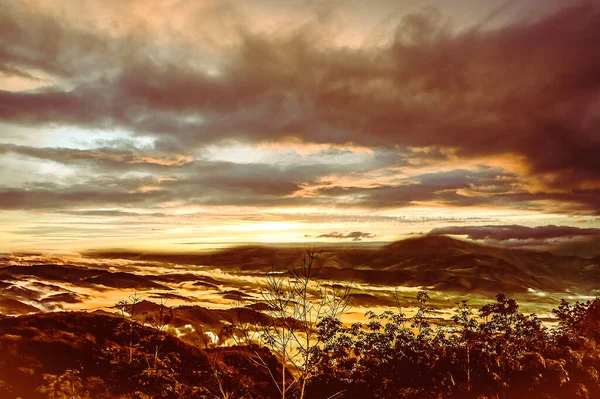 olorful brown,orange  sky  on mountain  at morning sunrise  background