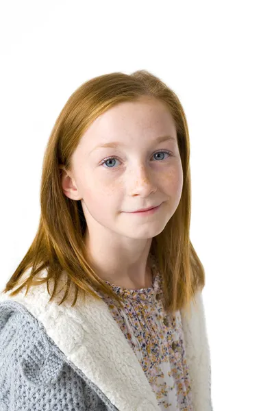 Studio portrait of eleven-year-old attractive girl — Stock Photo, Image