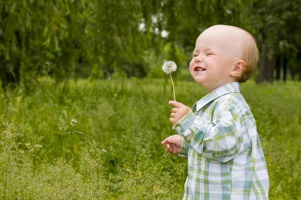 Kid met paardebloem — Stockfoto