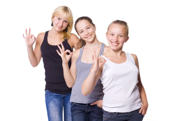Skupina dívek a znamení Stock Fotografie