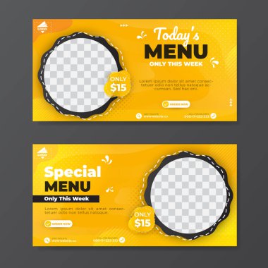 Sıvı arka planlı sosyal medya iletisi için yiyecek menüsü afişi şablonu