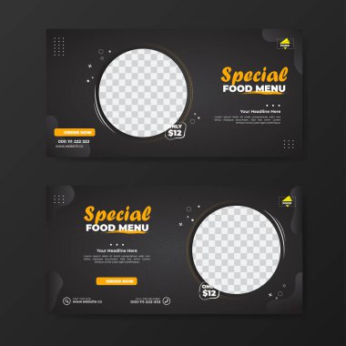 Özel yemek menüsü tanıtım şablonu afişi koyu desenli arka plan
