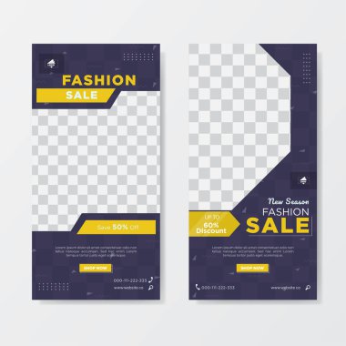 Moda indirimi reklam şablonu mavi ve sarı renk