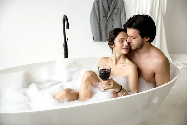 Romantic Relationship Couple Love Together Bathroom High Quality Photo — Stock fotografie