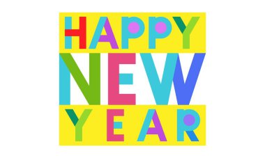 Renkli tasarım izole elementinin yeni yılı kutlu olsun. Vektör çizimi Düz yazı tipi rengi