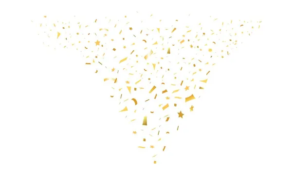 Slavit, párty, narozeniny vektor abstraktní pozadí výbuch výbuch zlatá barva konfety kousky a stuha. Karneval, vánoční nebo novoroční festival dekorací — Stockový vektor