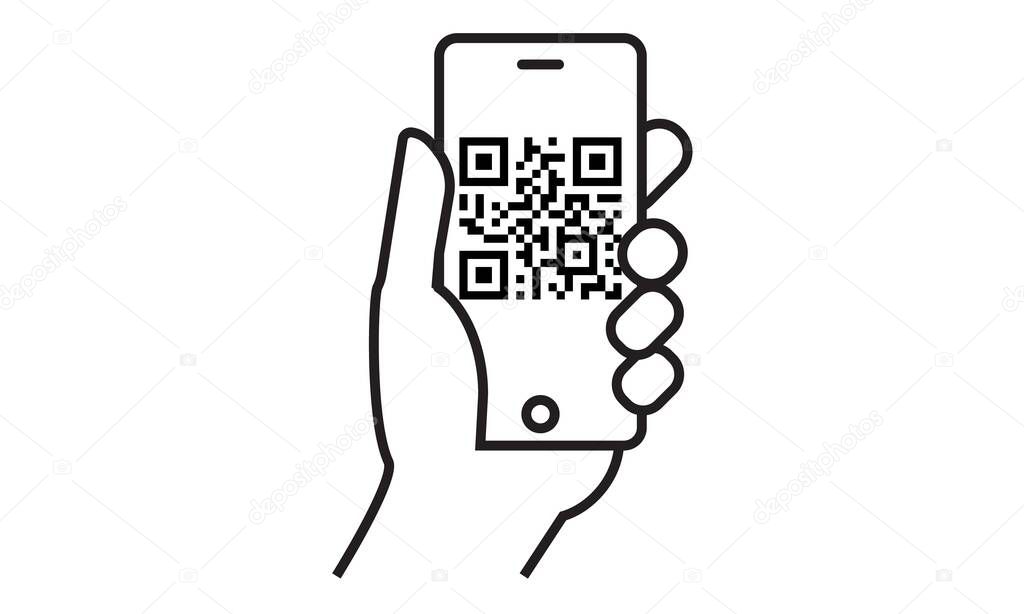 QR code hand smartphone icon line , scan symbol isolated. Vector Design element illustration
