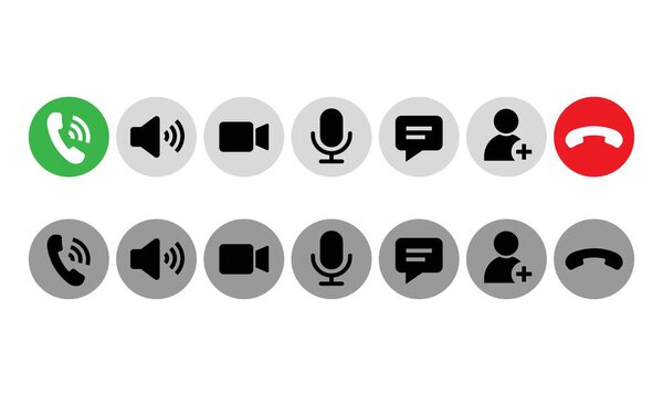 Набор значков видеовызова. Видеоконференция. Кнопки коллекционирования онлайн видео чата, интернет-разговоры, технологии вызова. Символы векторных простых элементов дизайна