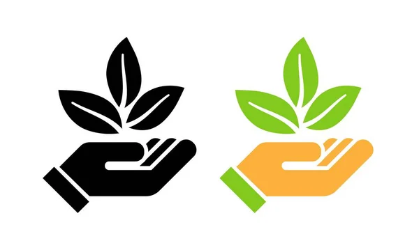 Helping hand, plant icon. agriculture, ecology, green concept. Growth development concept Natural product symbol. Vector flat illustration Isolated — Wektor stockowy