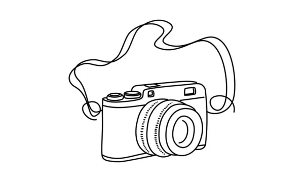 Línea de dibujo Cámara de fotos estilo lineal. Imagen negra aislada sobre fondo blanco. Mano dibujado minimalismo estilo vector ilustración doodle estilo — Archivo Imágenes Vectoriales