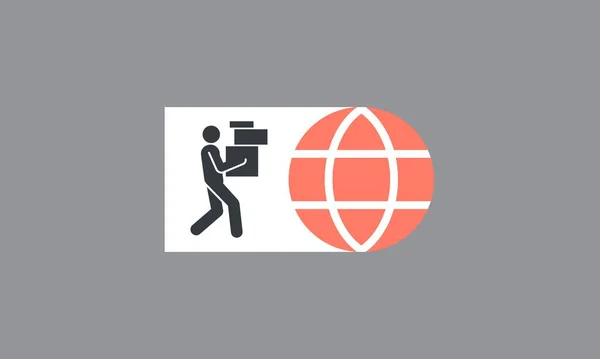 De koerier draagt de dozen. Veel brievenbussen in de hand. , service internationale levering pictogram. bol, vector geïsoleerde illustratie — Stockvector