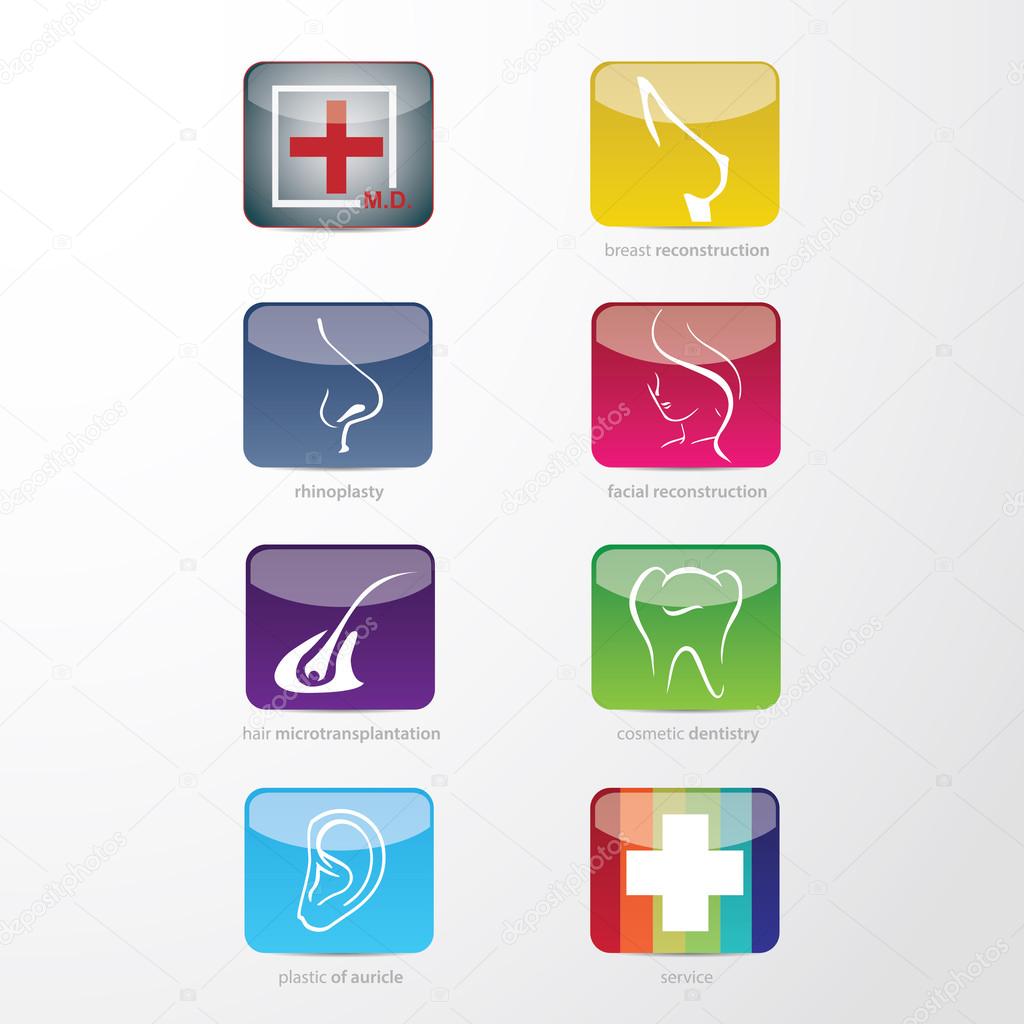 Glossy colorful medical icons for plastic surgery and medical company