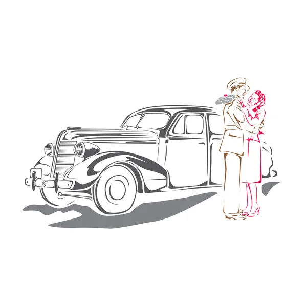 Vector - pareja con coche — Archivo Imágenes Vectoriales