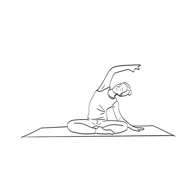 Femme Faisant Yoga Sur Tapis Illustration Vecteur Isolé Sur Fond — Image vectorielle