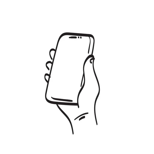 Linha Arte Mock Mão Segurando Smartphone Com Vetor Ilustração Tela — Vetor de Stock