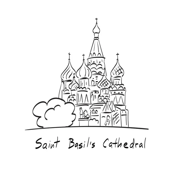 在白色背景线条艺术上孤立的圣巴西尔大教堂插图矢量 — 图库矢量图片