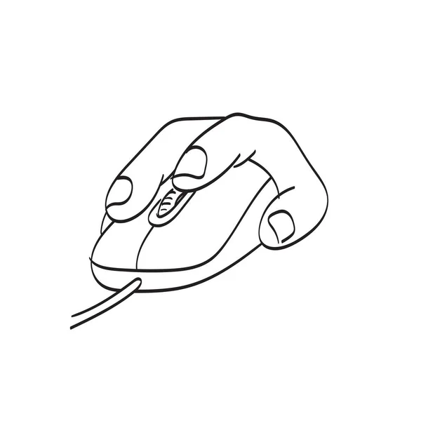 Ligne Art Gros Plan Main Utilisant Souris Illustration Vecteur Isolé — Image vectorielle