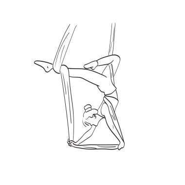Sinek yogası yapan formda genç bir kadın. Gerdirme egzersizleri. Beyaz arka plan çizgisi üzerinde izole edilmiş illüstrasyon vektörü..
