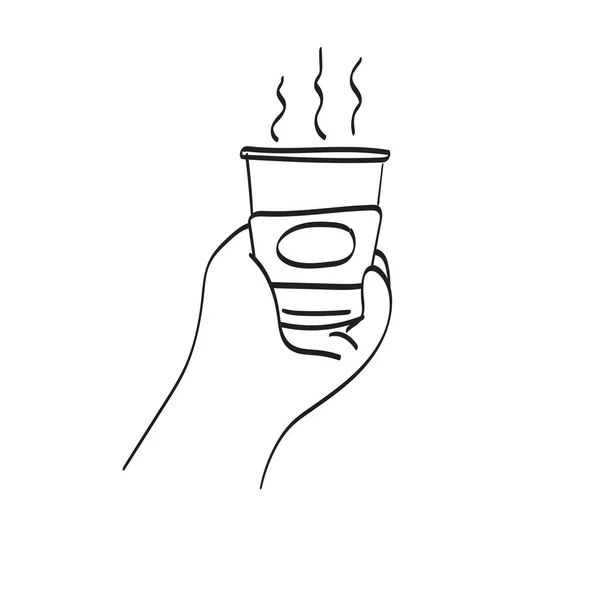 Primer Plano Mano Sosteniendo Caliente Llevar Café Taza Papel Ilustración — Vector de stock