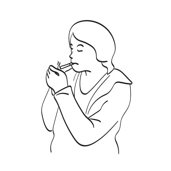 Demi Longueur Homme Éclairage Une Cigarette Illustration Vecteur Isolé Sur — Image vectorielle