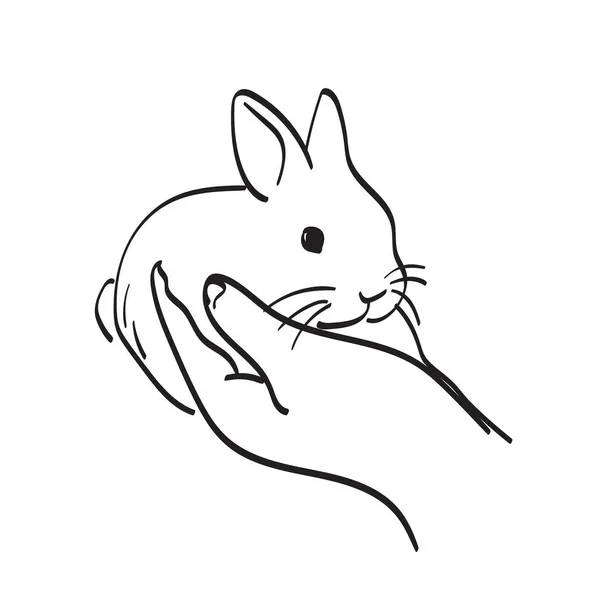Nahaufnahme Hand Hält Kleine Kaninchen Illustration Vektor Isoliert Auf Weißem — Stockvektor