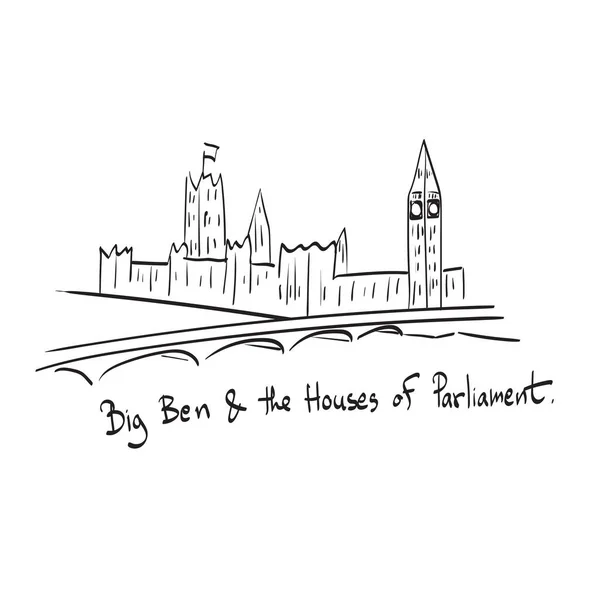 Big Ben Las Casas Del Parlamento Con Puente Río Támesis — Archivo Imágenes Vectoriales