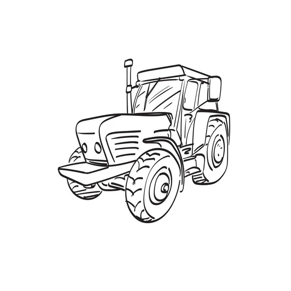 Traktor Illustration Vektor Isolerad Vit Bakgrund Linje Konst — Stock vektor